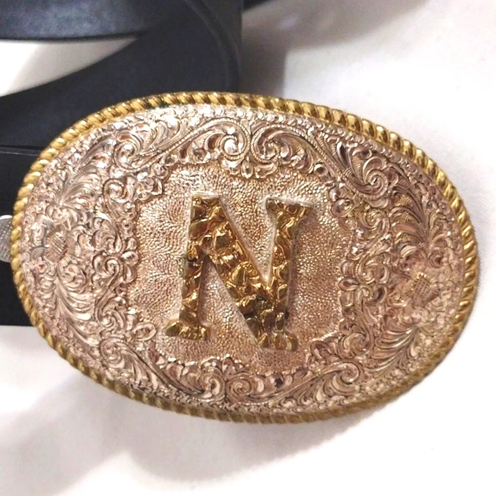 Vintage Bronze Crumrine Tooled Leather Western Statement Belt Unisex Size 36